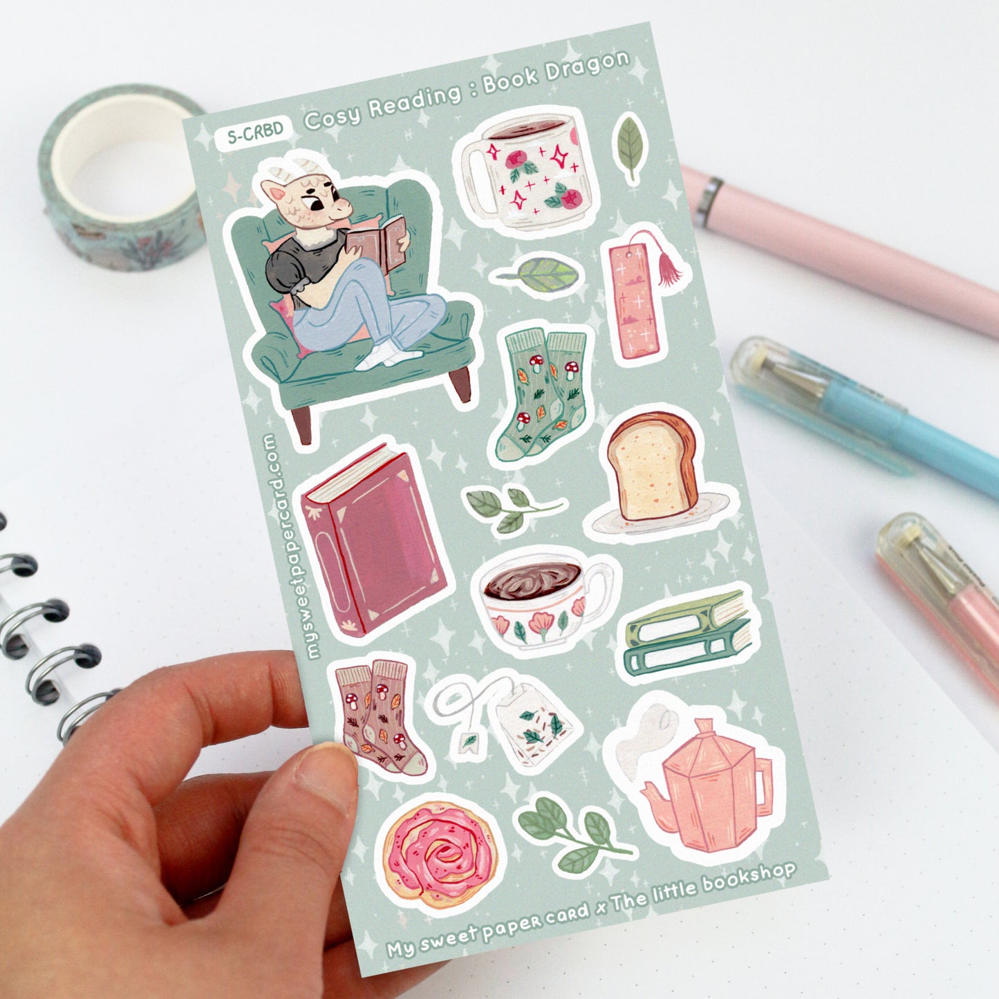 Cosy reading dragon - Dragon Stickers Sheet