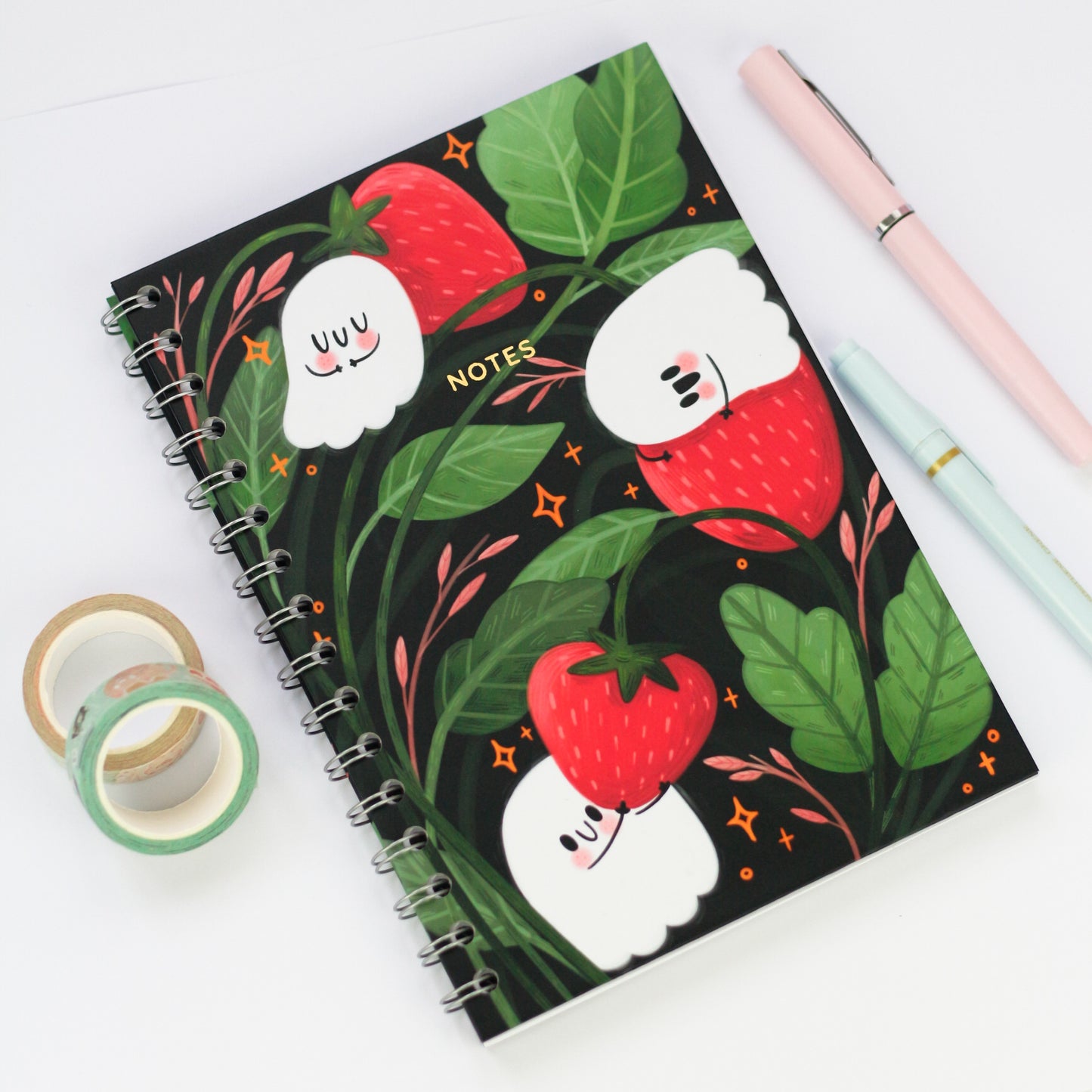 Ghosty & Strawberry Spiral notebook - Cute summer notebook