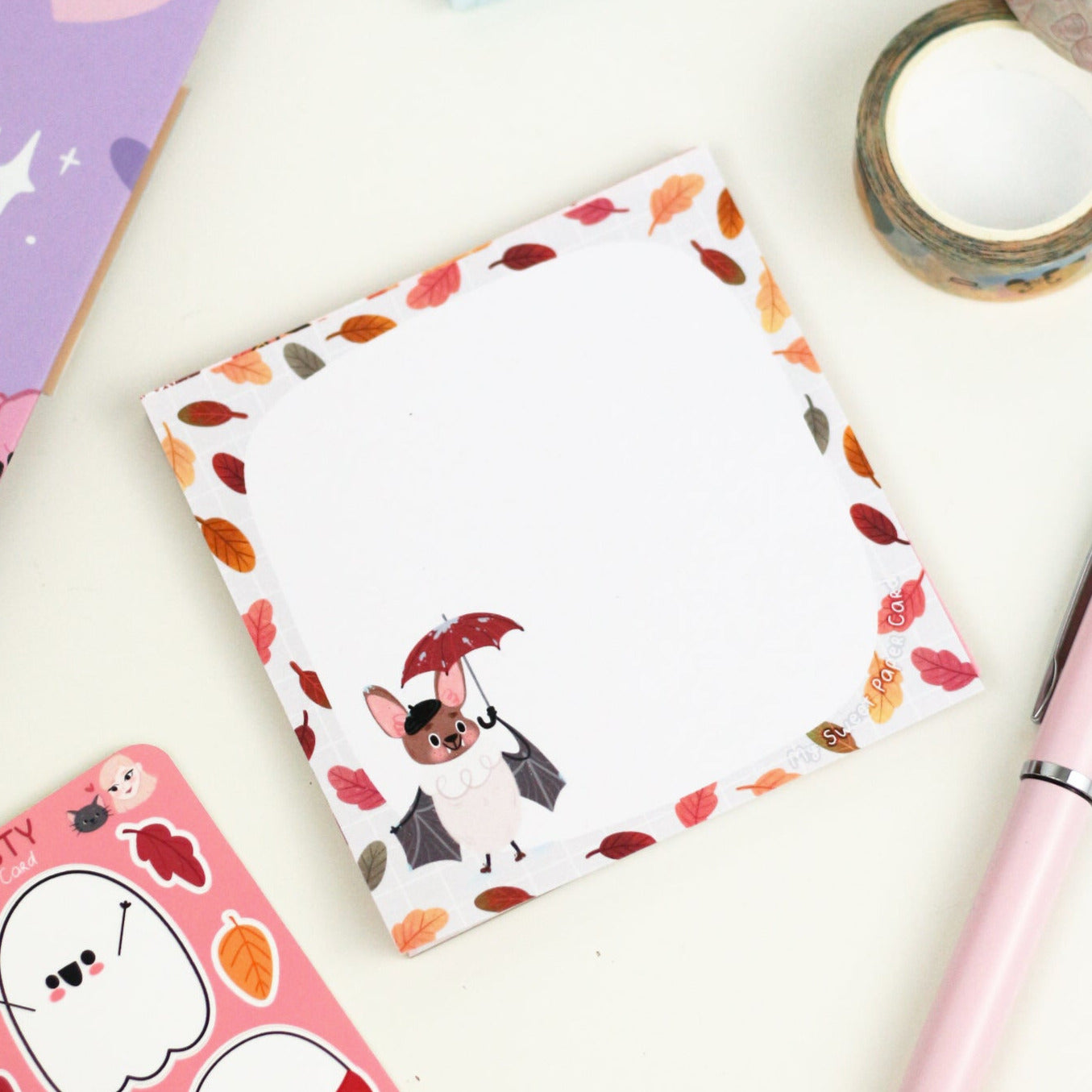 Batsy in the rain - Cute bat notepad