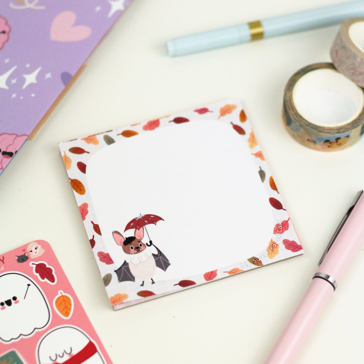 Batsy in the rain - Cute bat notepad