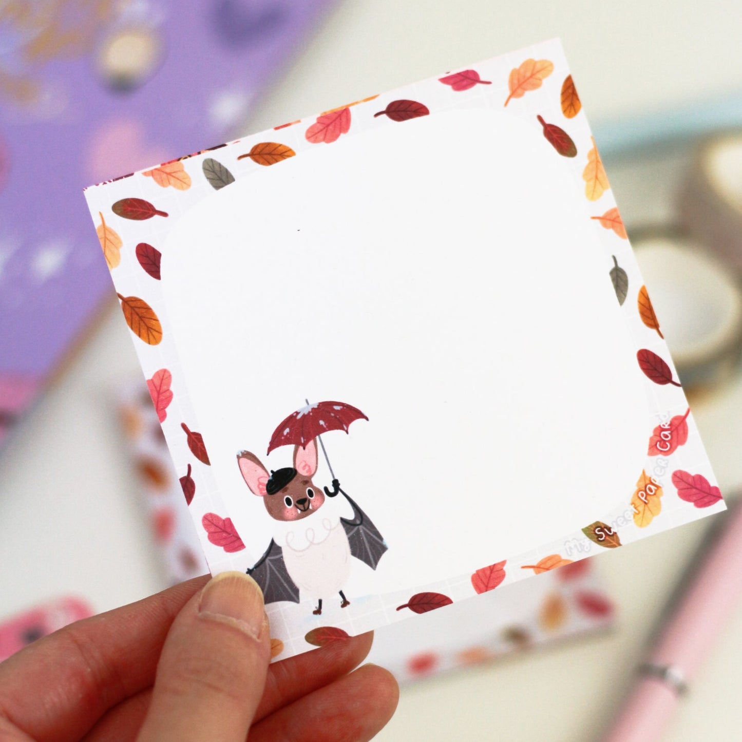 Batsy in the rain - Cute bat notepad