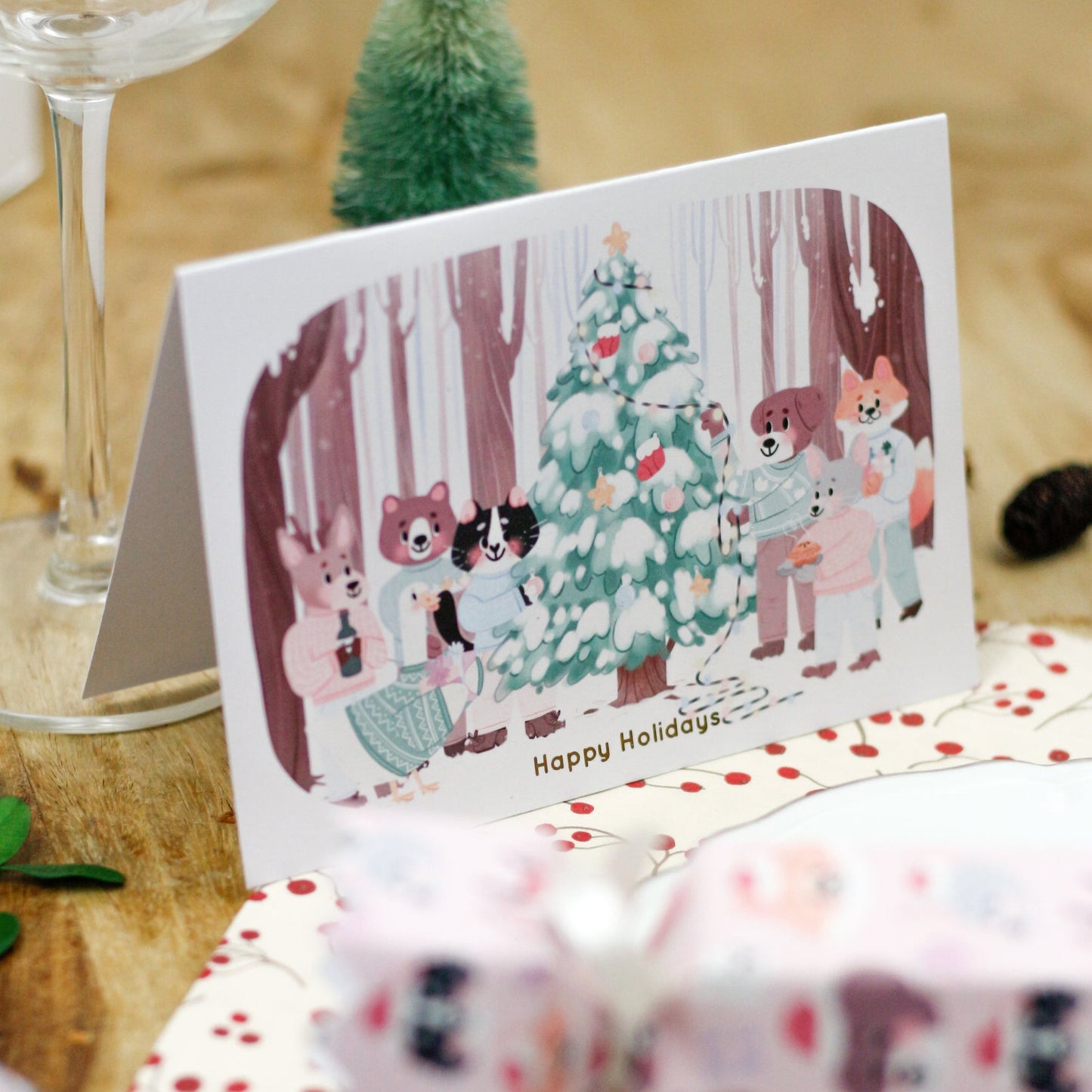 woodland animal christmas tree greeting card