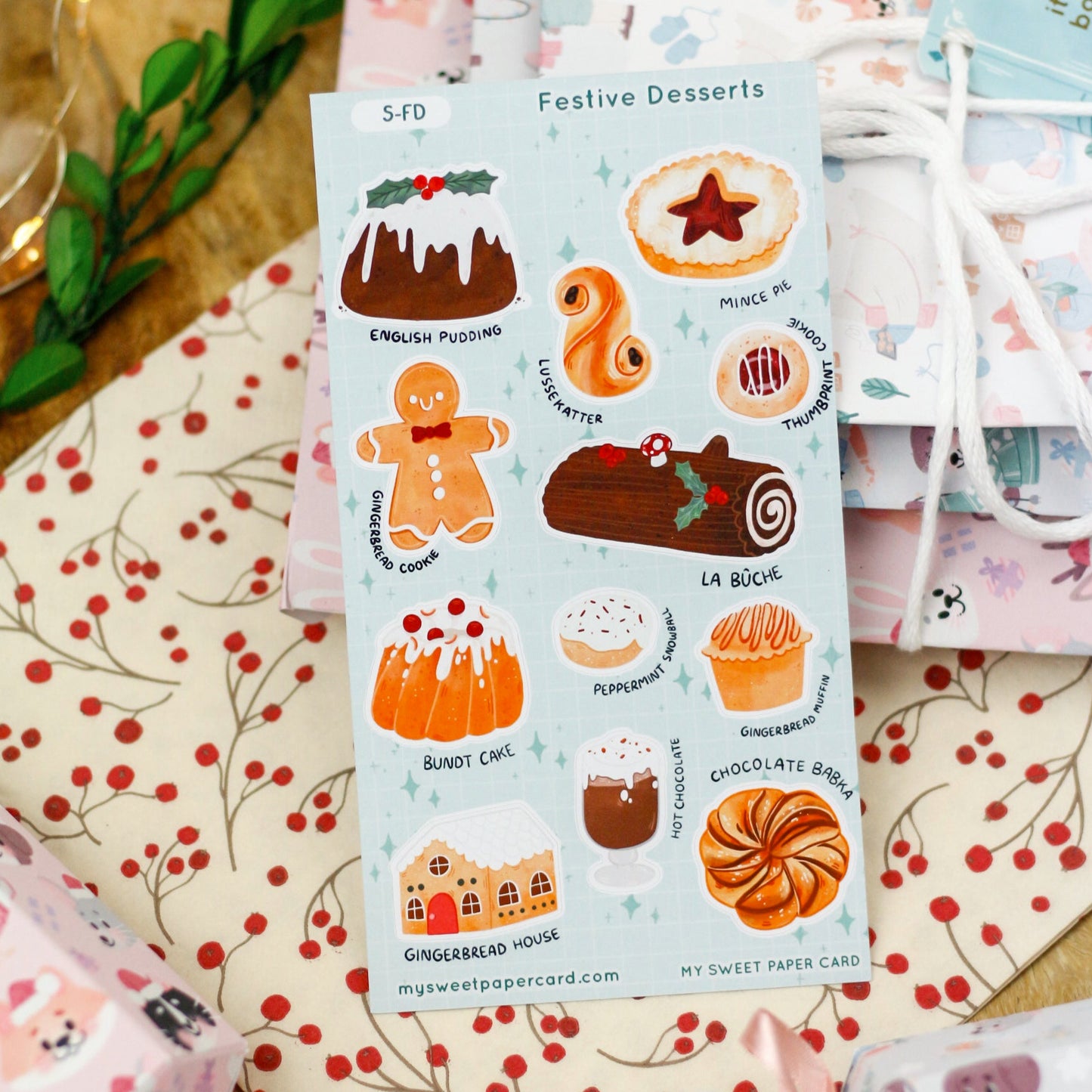 vegan christmas desserts stickers sheet