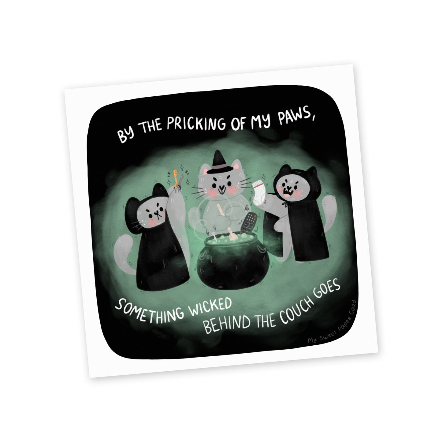 The 3 Witchy Cats - Halloween Art Print