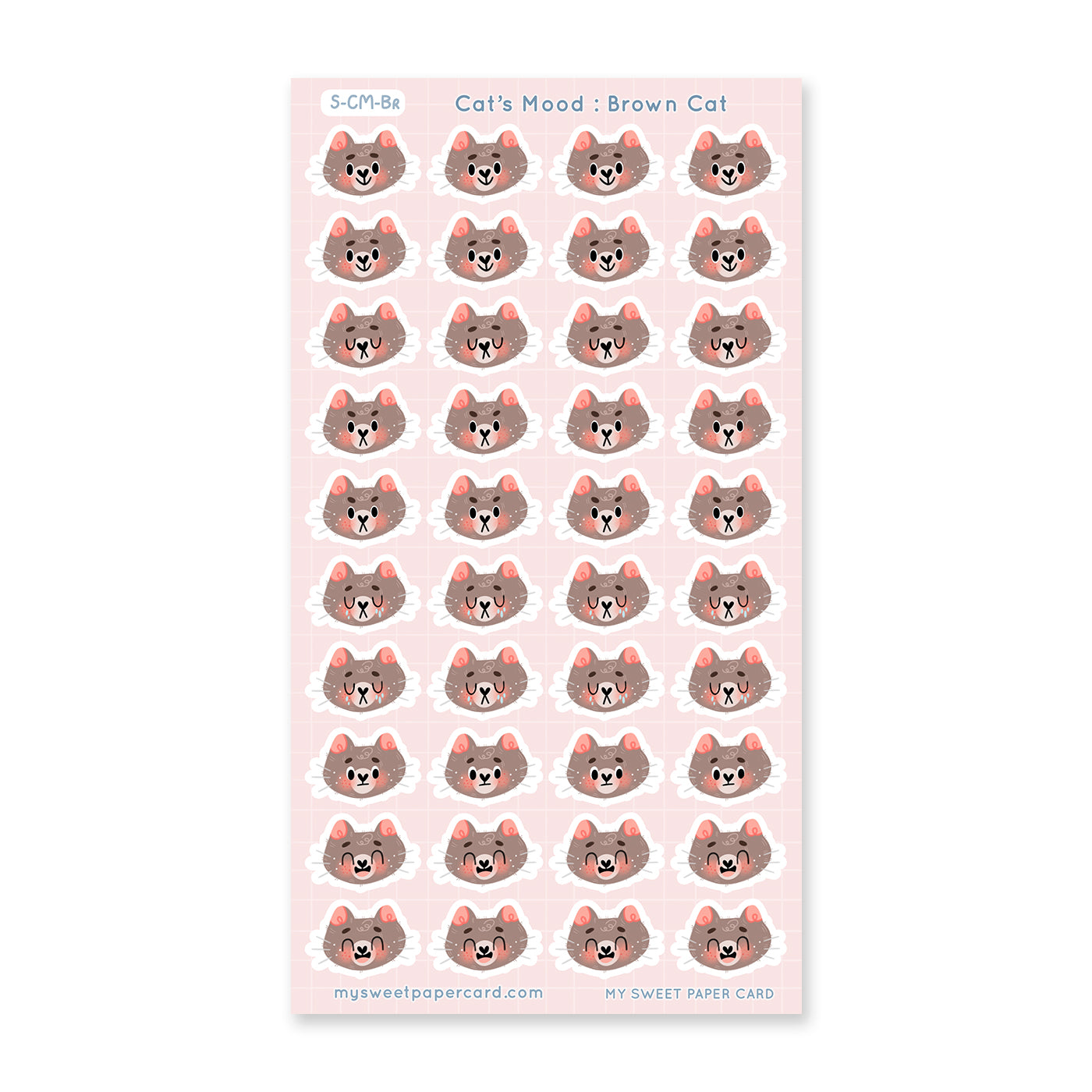 brown cat stickers sheet with different moods