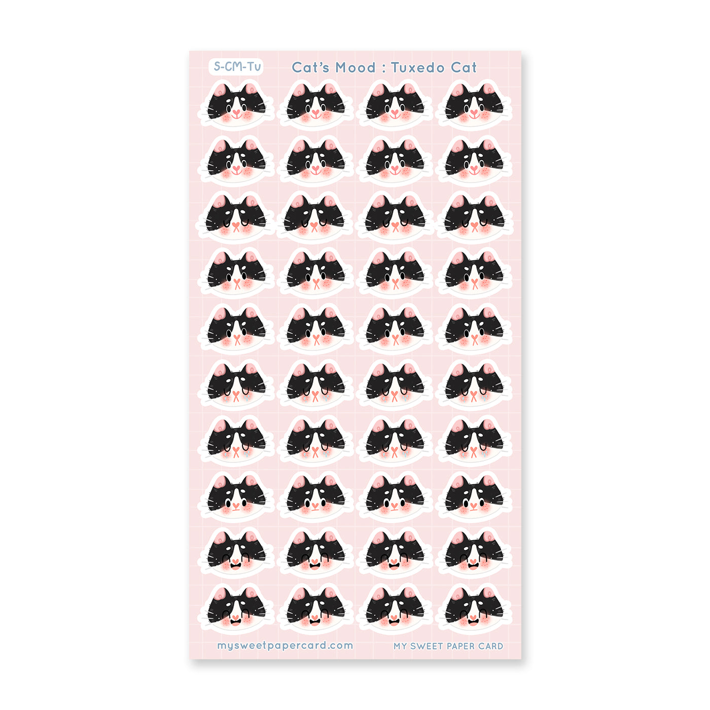 tuxedo cat stickers sheet with different moods