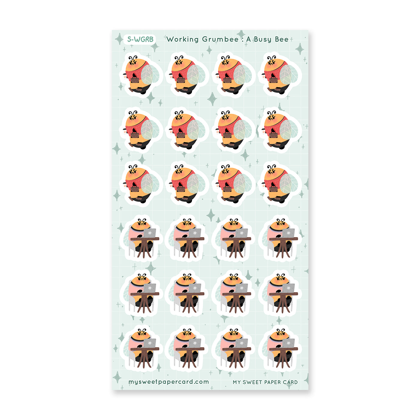 cute planner stickers grumpy bee at work