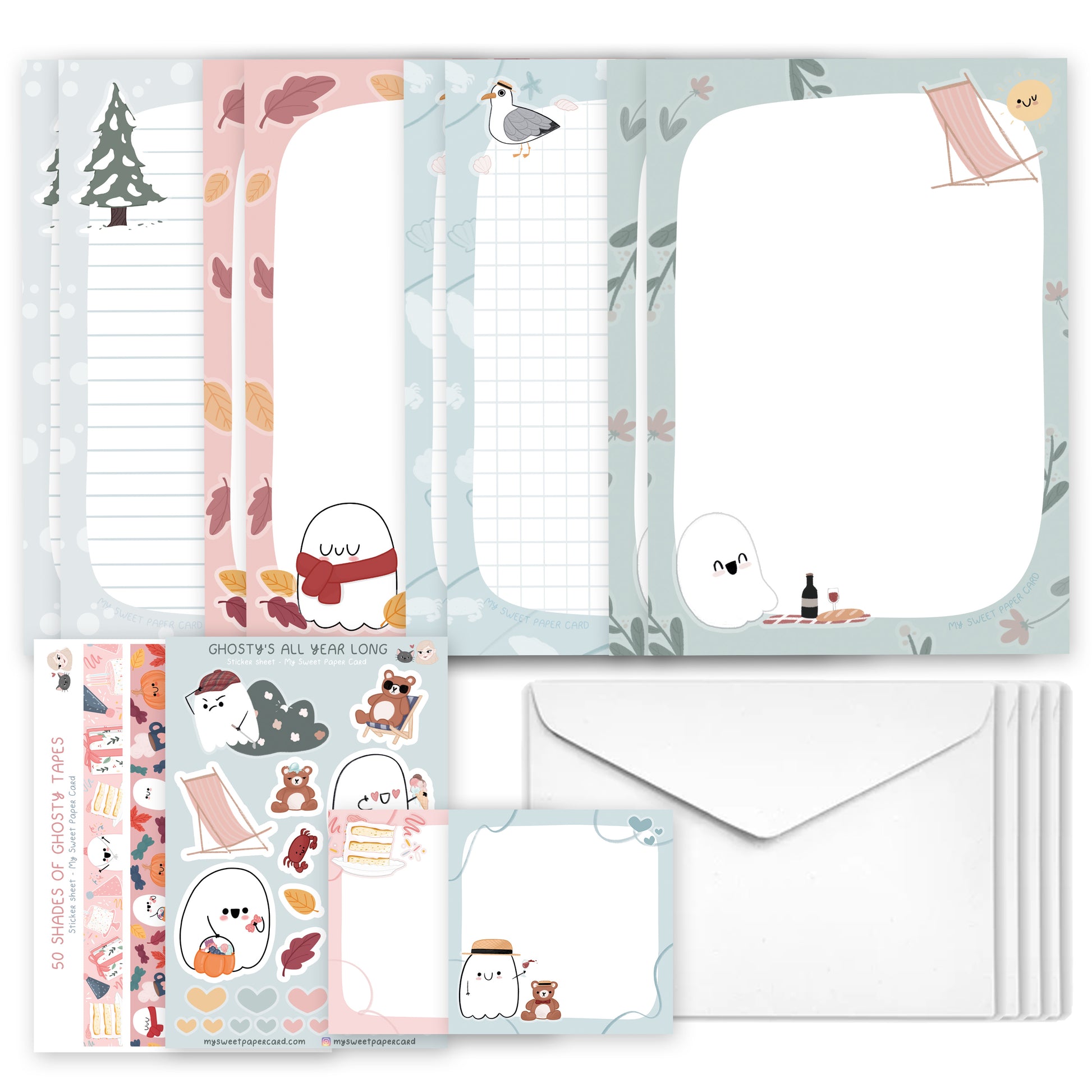 kawaii ghost stationery set