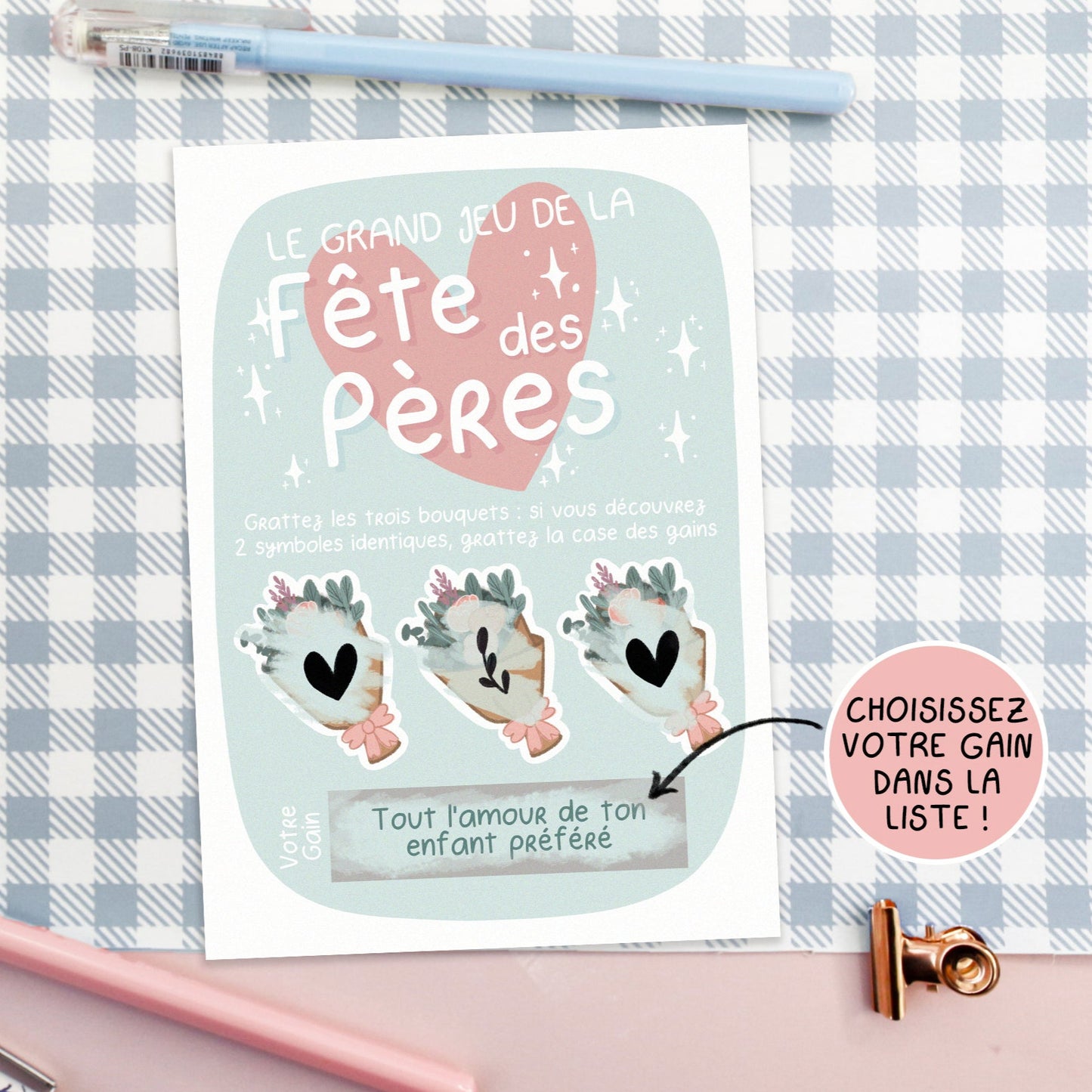 carte fete des peres bouquet à gratter