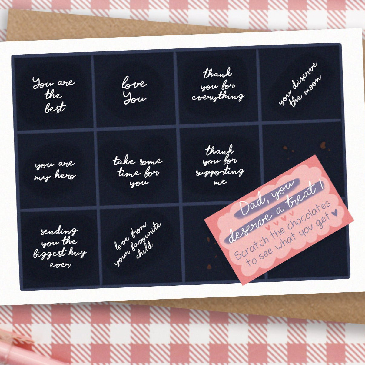 Scratch off chocolate box card - Funny mothers day card - Fathers day card