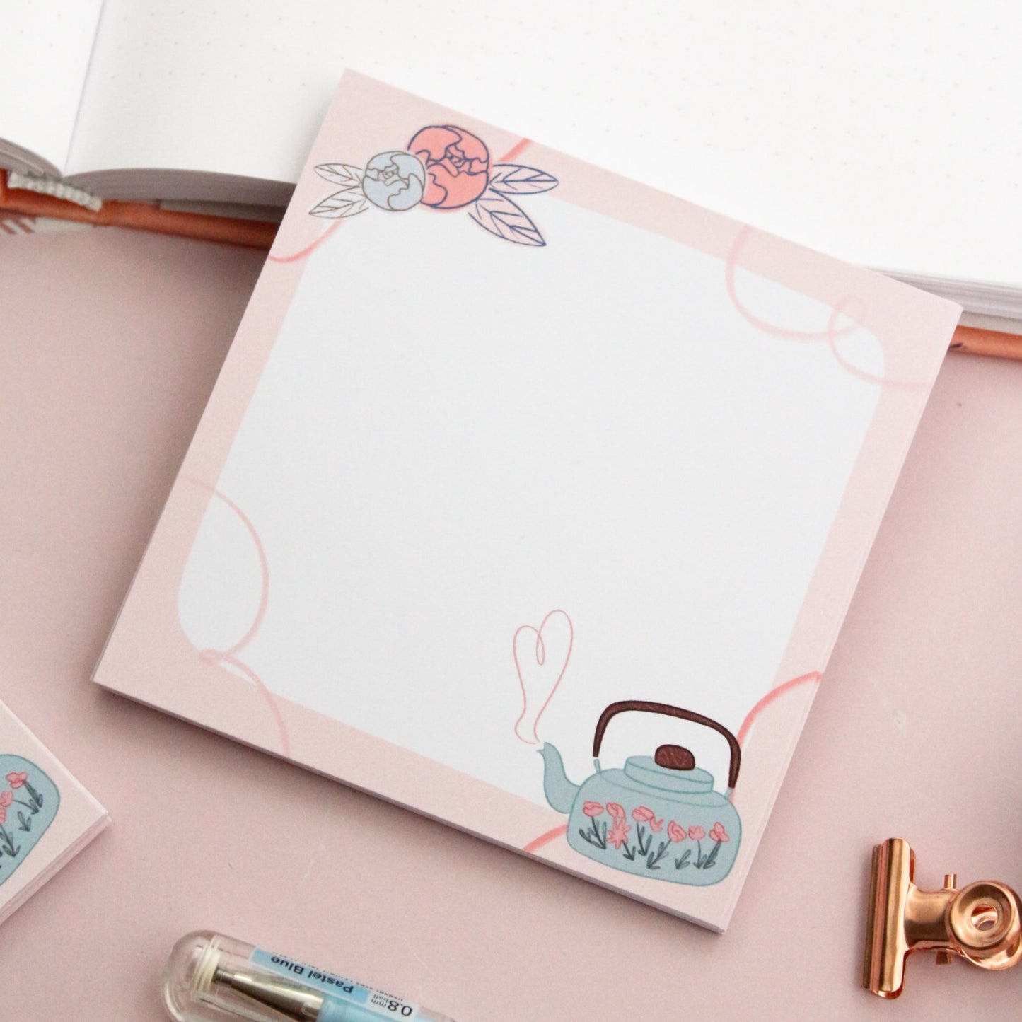teapot and flower memo notes