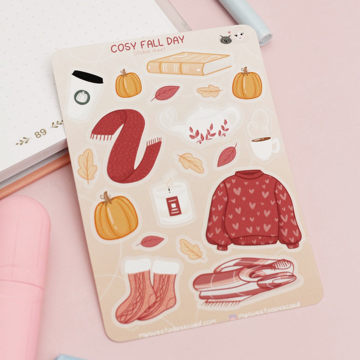 cute fall stickers sweater pumpkins and coffee