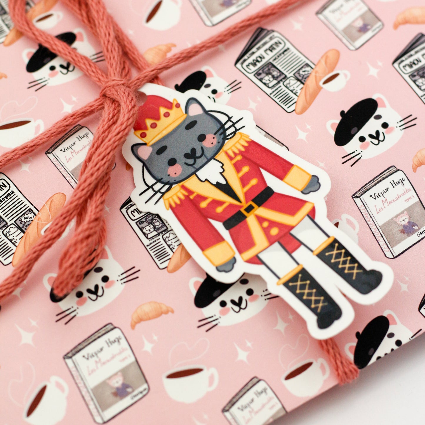 grey cat nutcracker gift tag