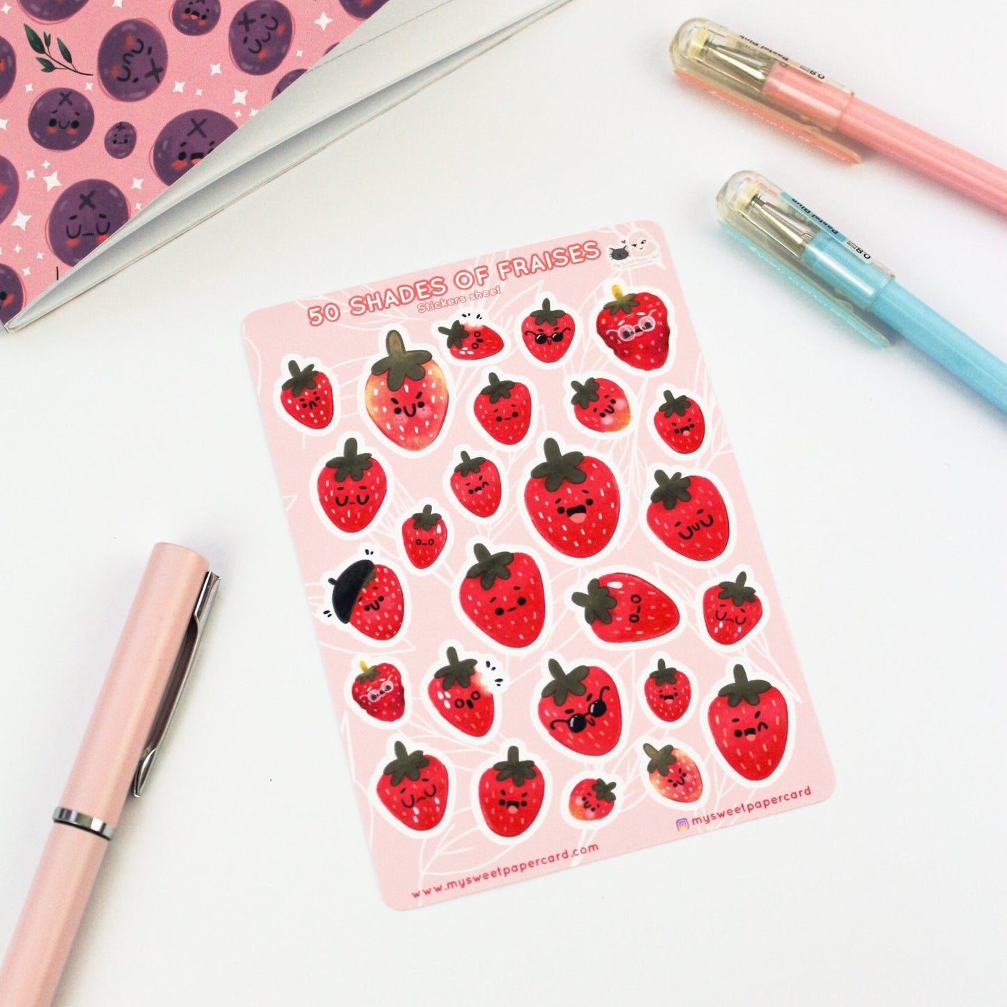 Autocollants fraises - Stickers bullet journal été