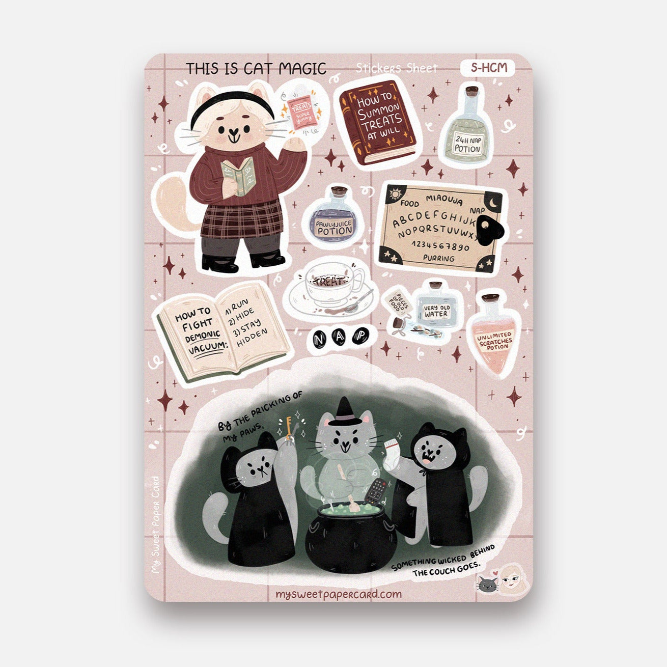 cat witch planner stickers sheet