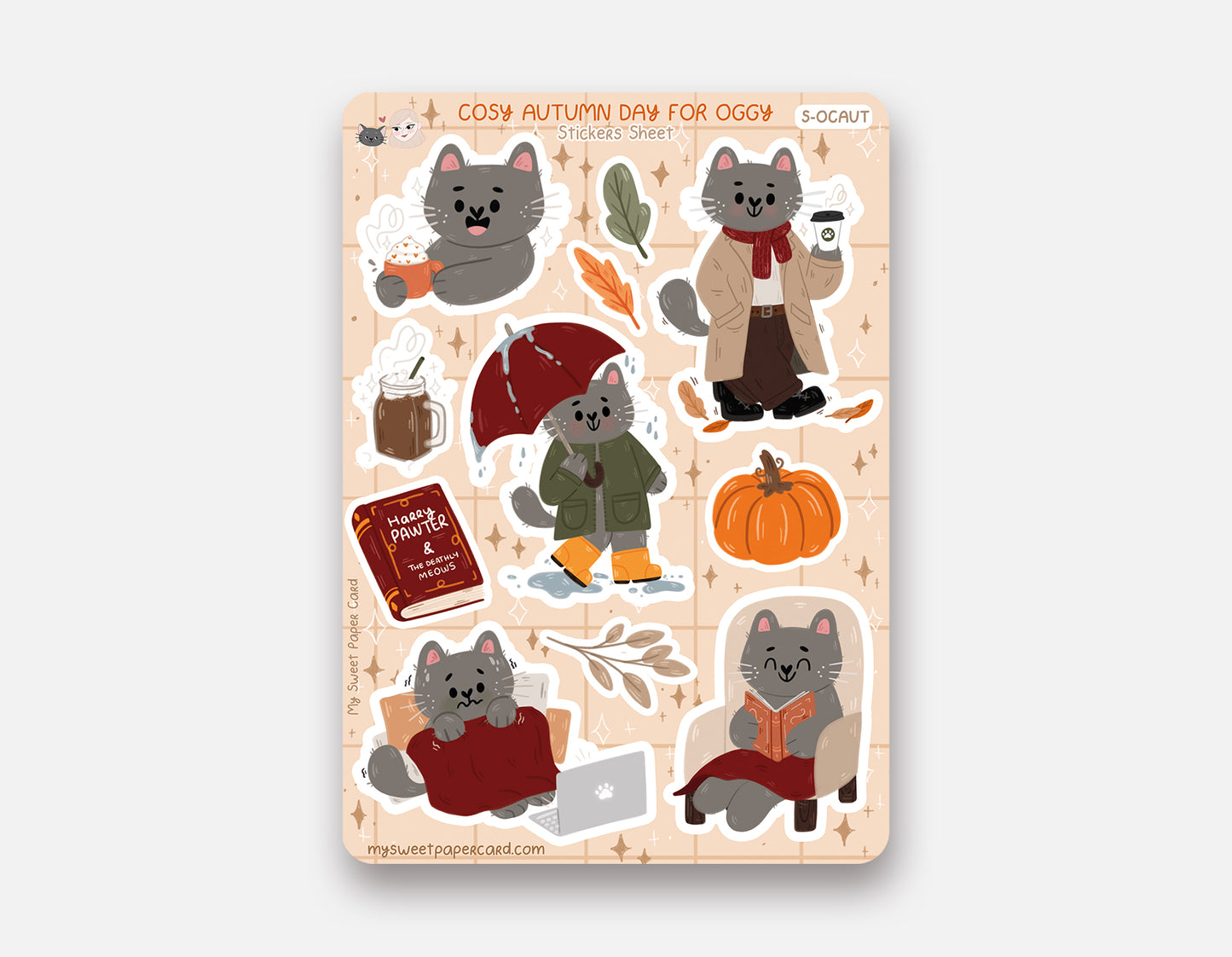 Stickers Oggy journée d'Automne cosy - Planner stickers d'automne