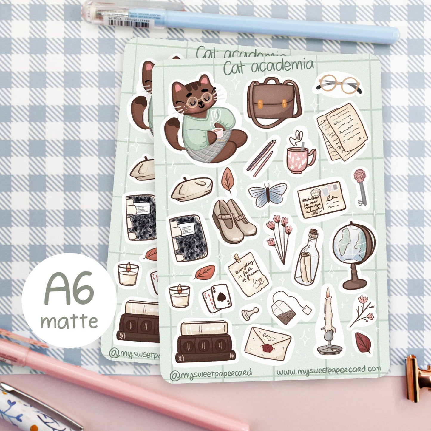 cat academia stickers for planner and bullet journal