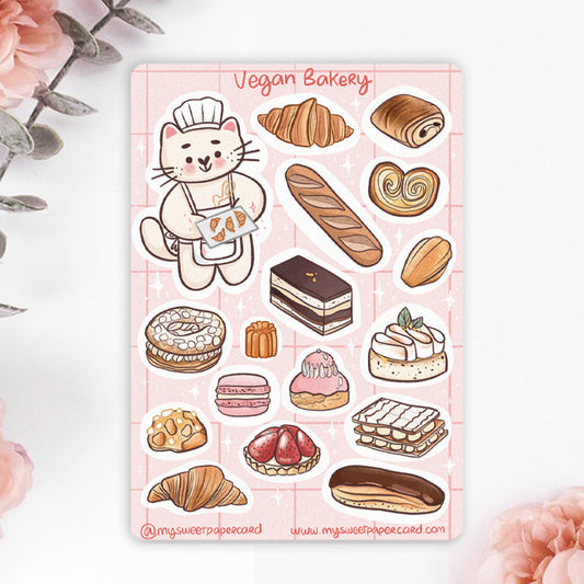 A6 stickers sheet with a cat baker and delicious desserts stickers