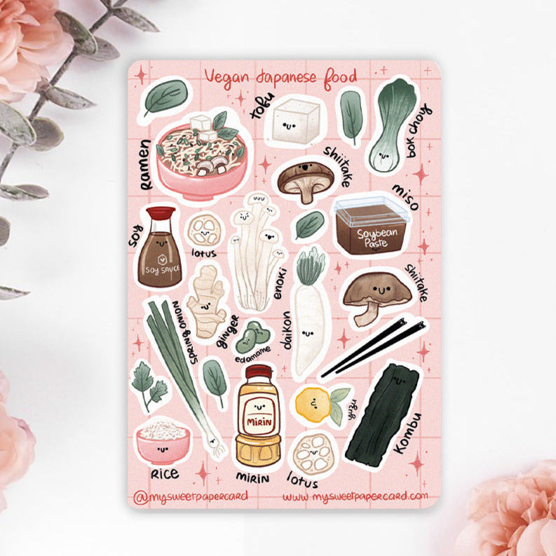vegan japanese food A6 stickers sheet