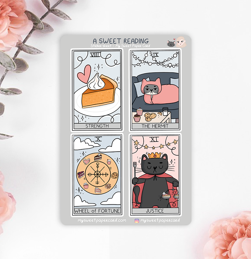 funny cat tarot stickers sheet