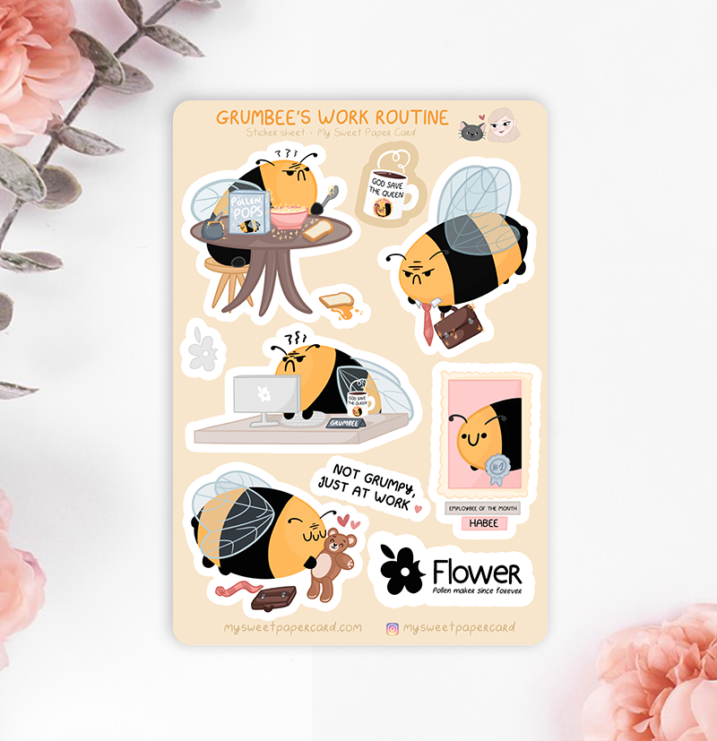 grumpee bee stickers sheet work stickers