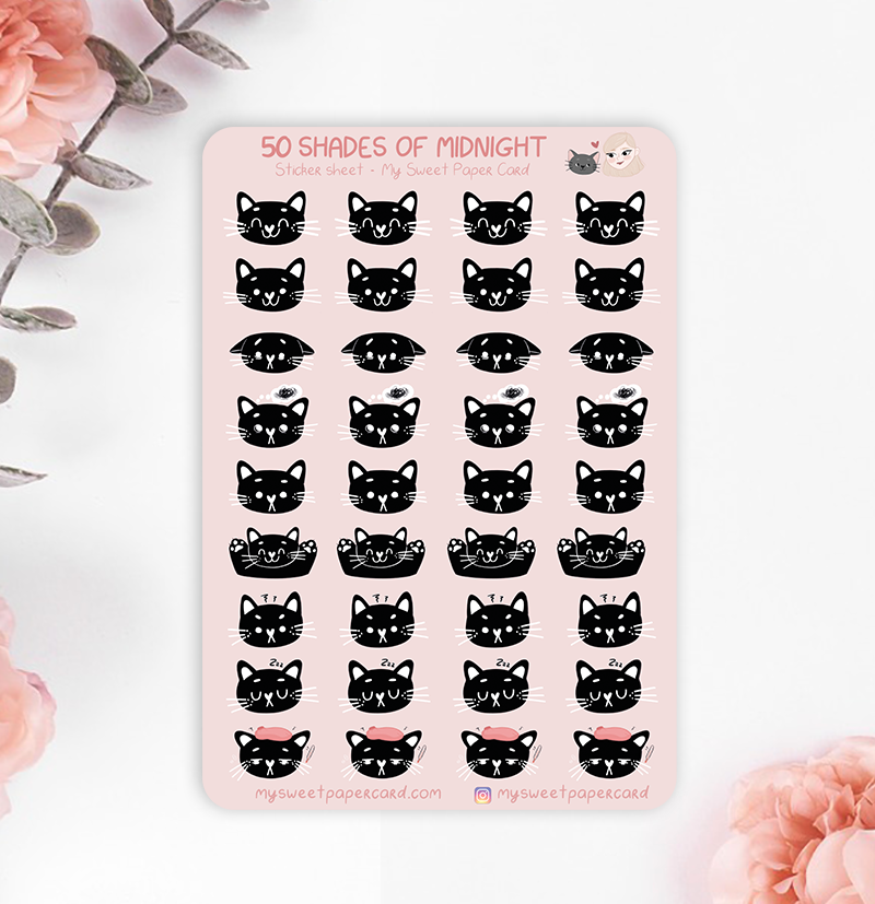 Midnight mood stickers - cat planner stickers - bullet journal stickers