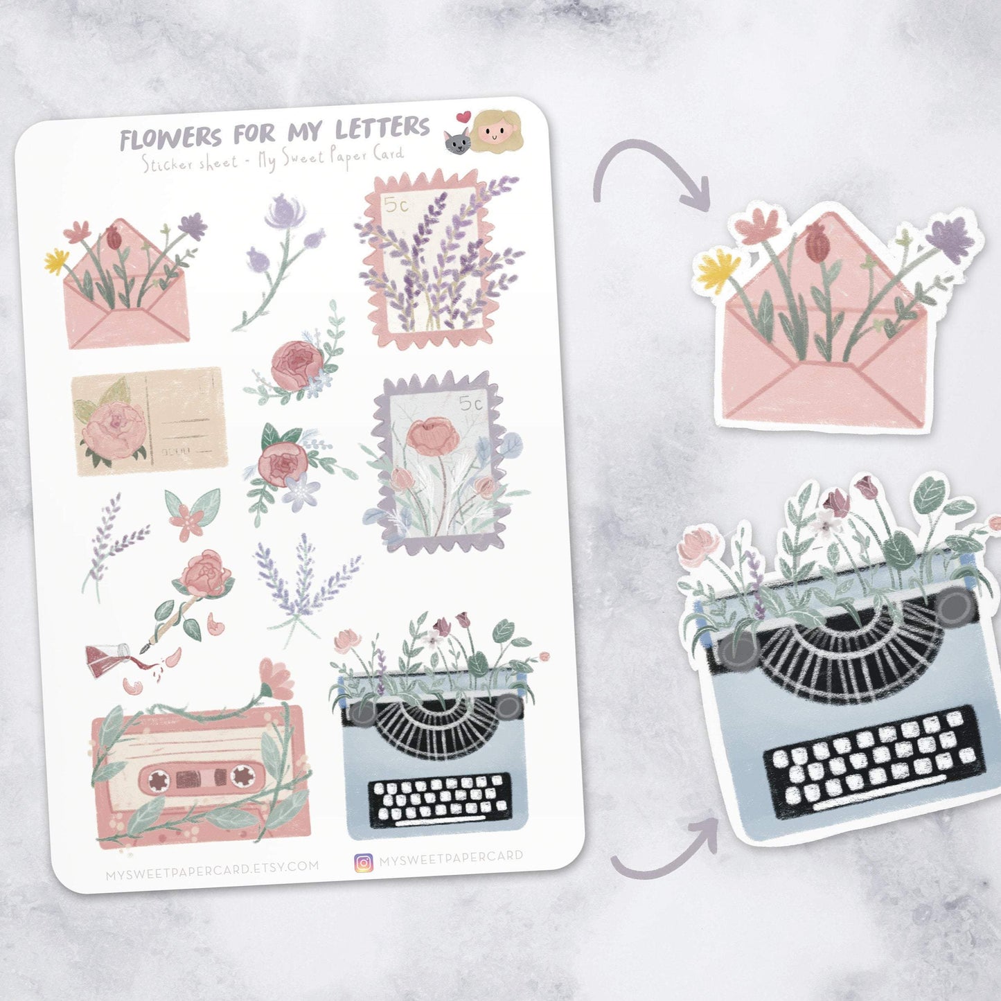 Happy mail flower stickers