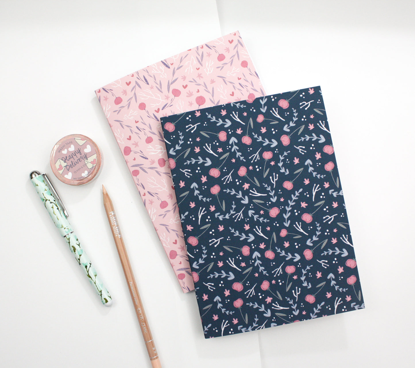 Carnet à fleurs bleu - Cahier kawaii