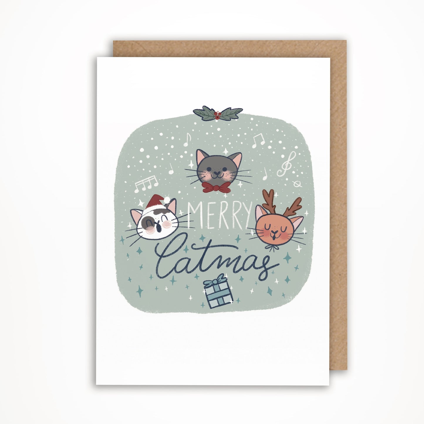 merry catmas green cat christmas cards