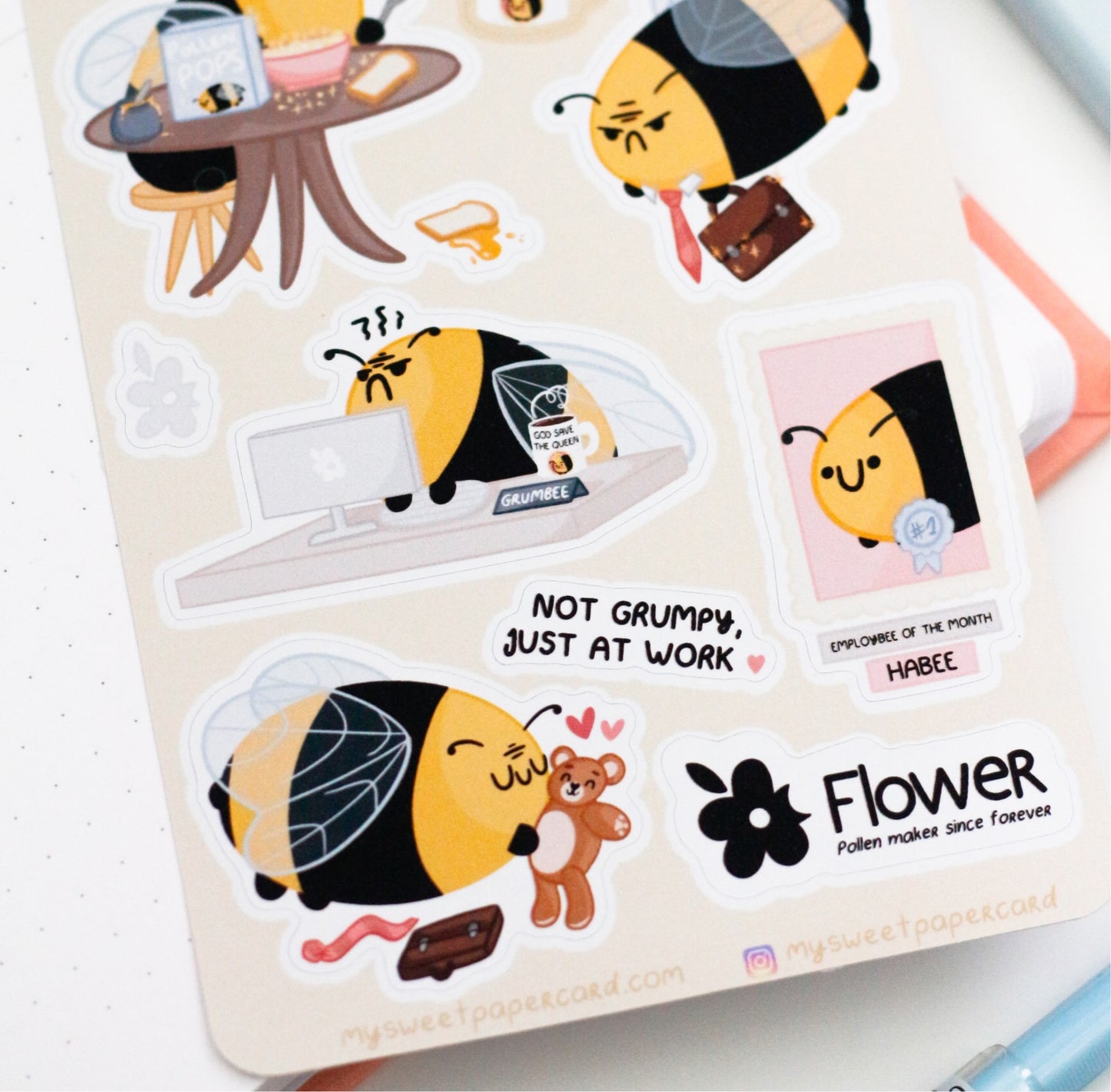 Grumbee back to work stickers - Cute bee stickers - Back to school stickers