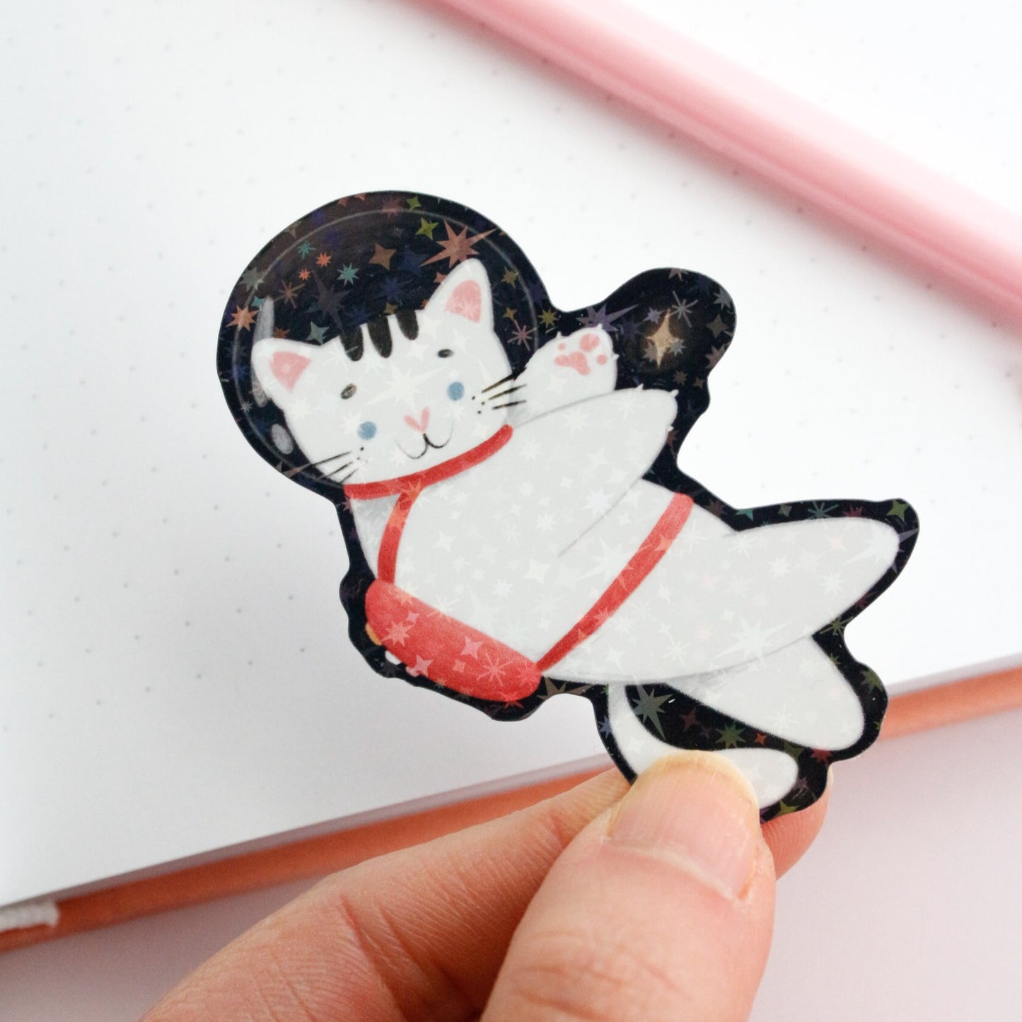 cat space holographic stickers