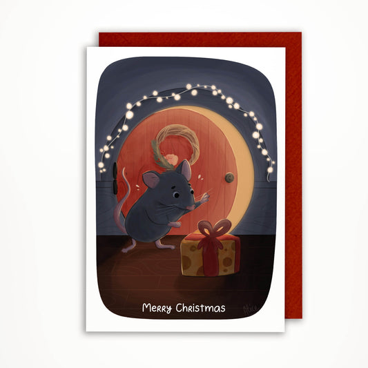 cute mouse christmas card discovering