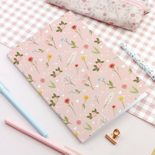 pink pastel flowers notebook