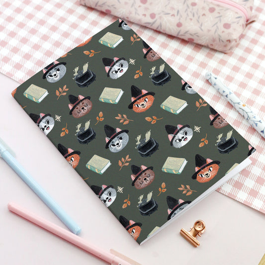 Green Witchy Cats notebook - Autumn Soft cover notebook