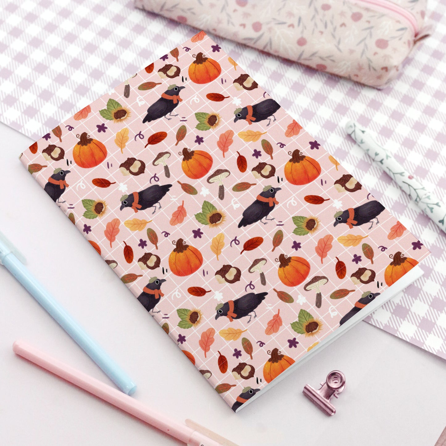 Raven and Pumpkins Notebook - Soft cover notebook