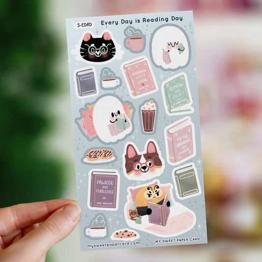 Chaque jour est un jour pour lire - planche de stickers lecture