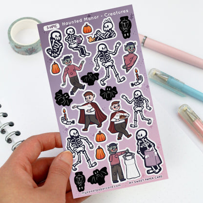 Créatures du manoir hanté - planche de stickers Halloween