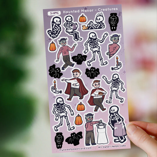 Créatures du manoir hanté - planche de stickers Halloween