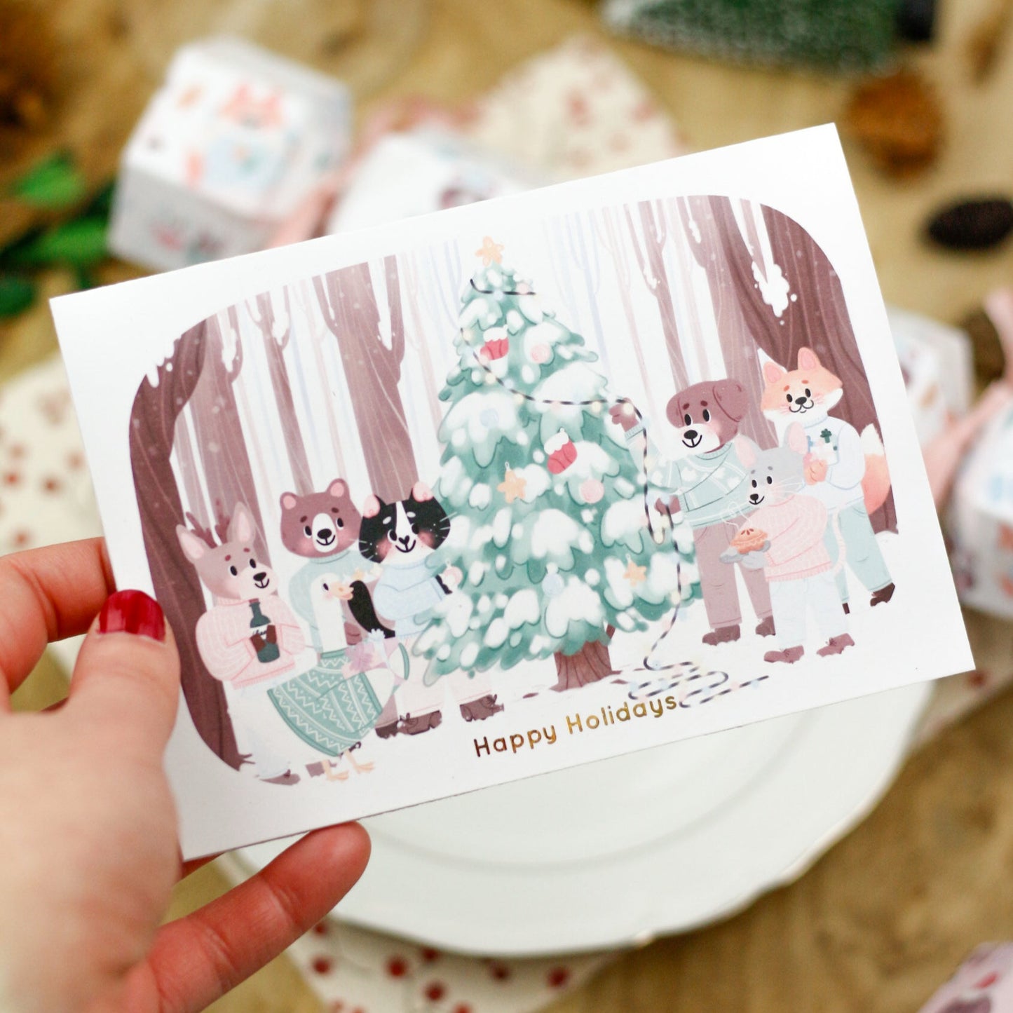 happy holidays card for animal lovers