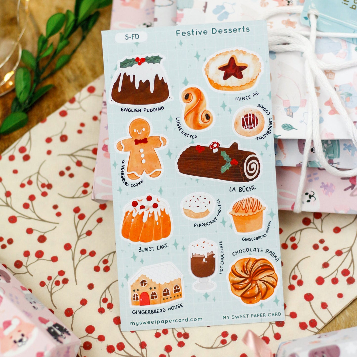 vegan christmas desserts stickers sheet 