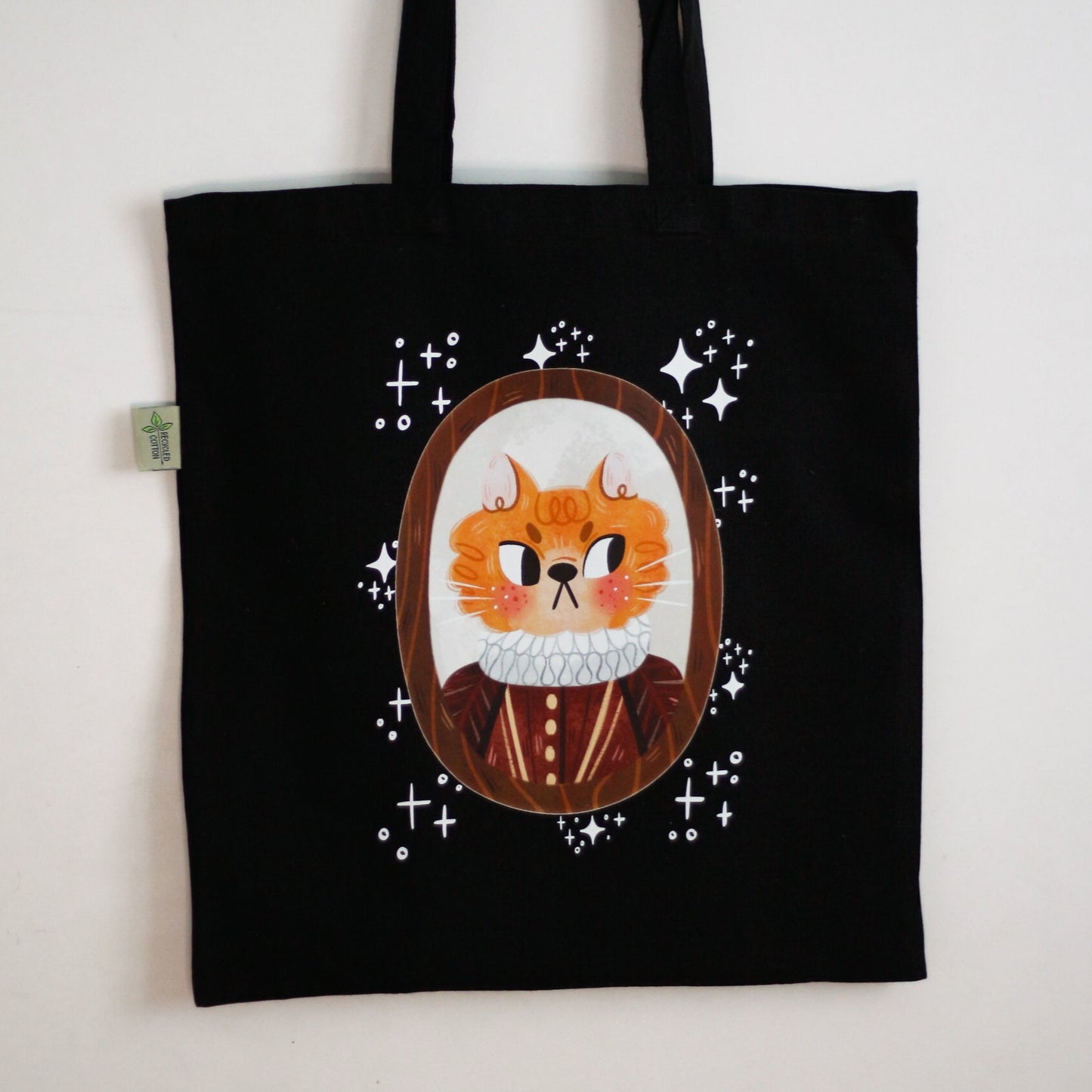 cute black totebag with cat illustration