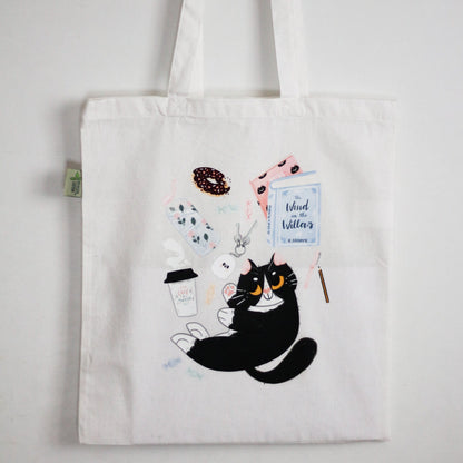 cat tote bag made in france with recycled cotton