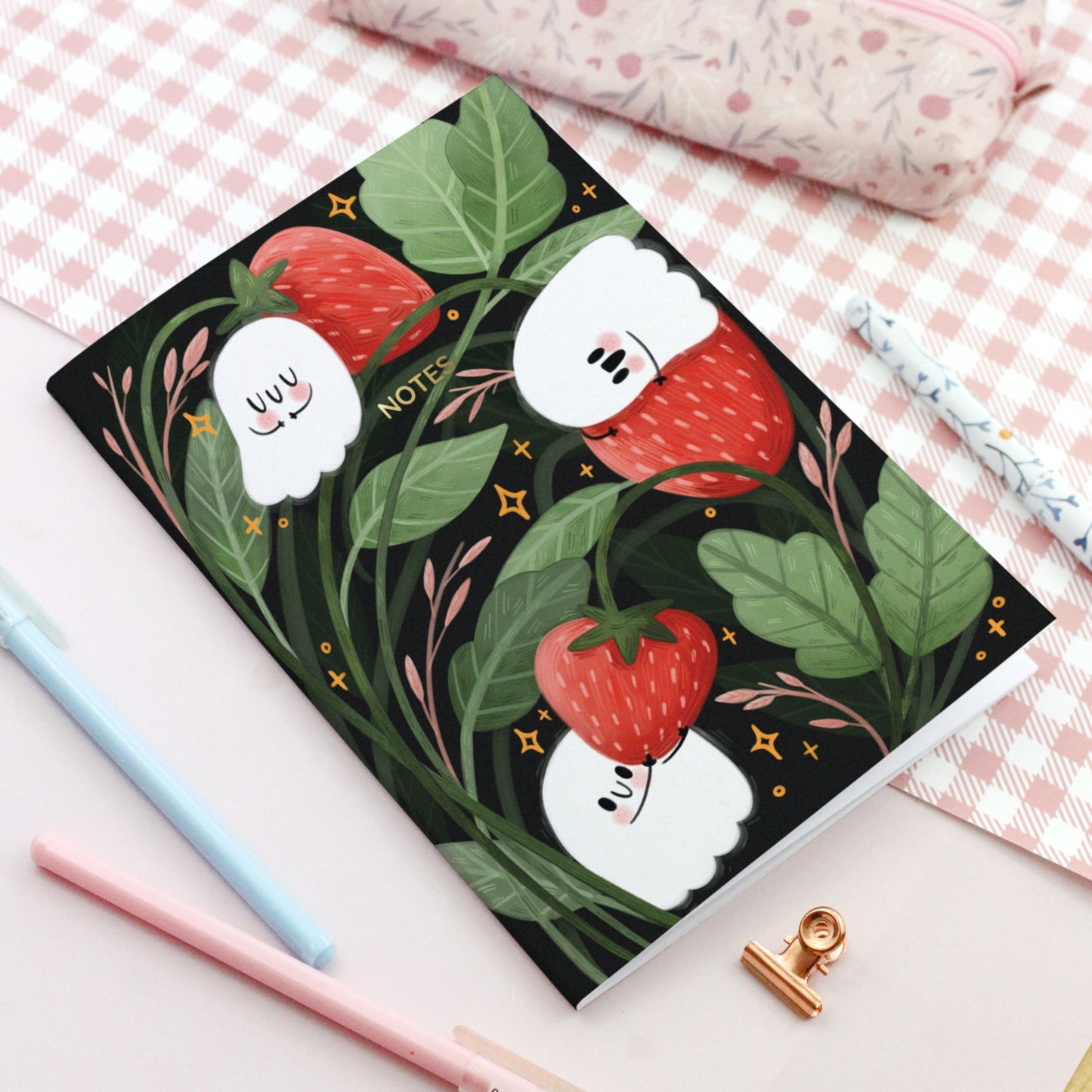 Ghosty & Strawberries soft notebook - Summer Stationery gift