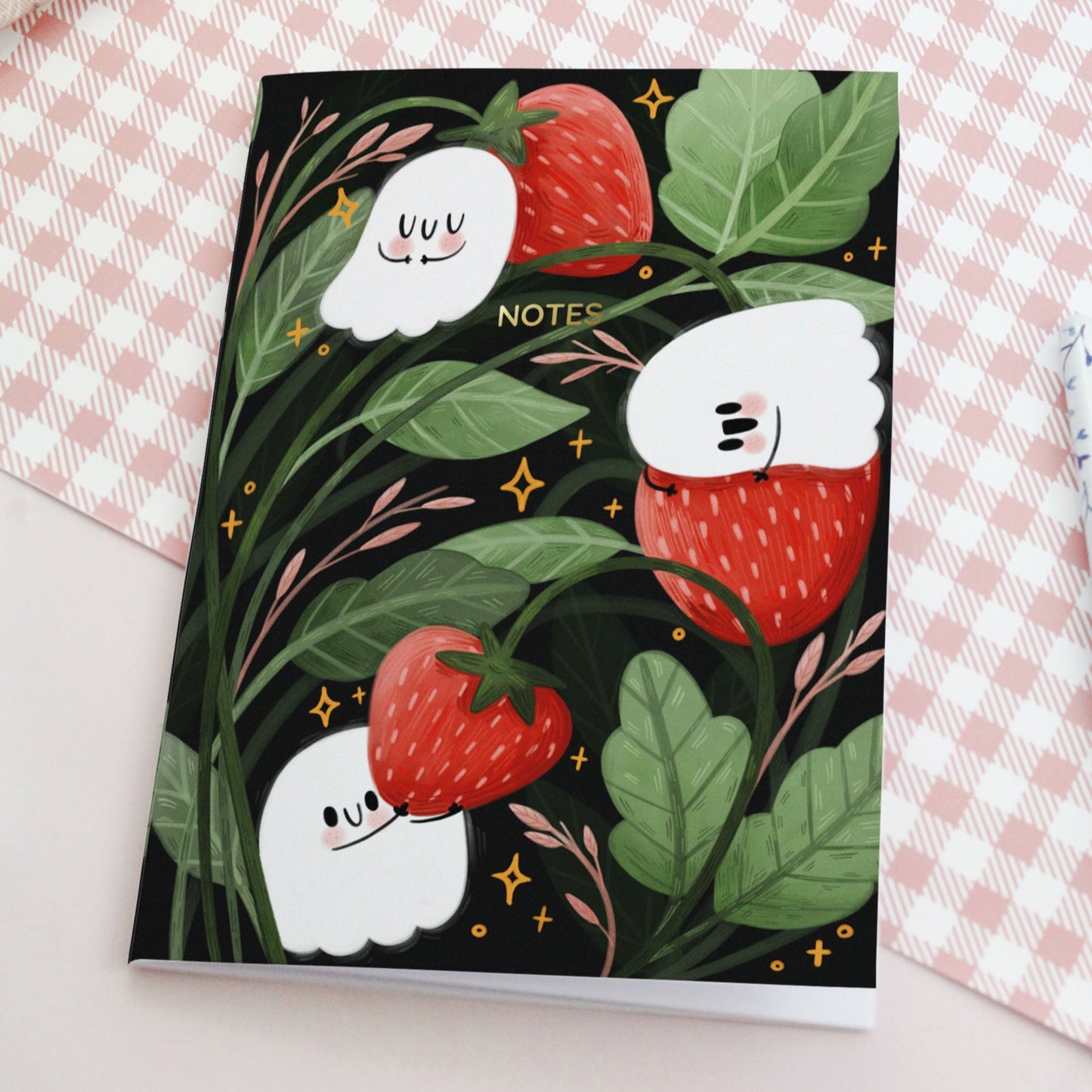 Ghosty & Strawberries soft notebook - Summer Stationery gift