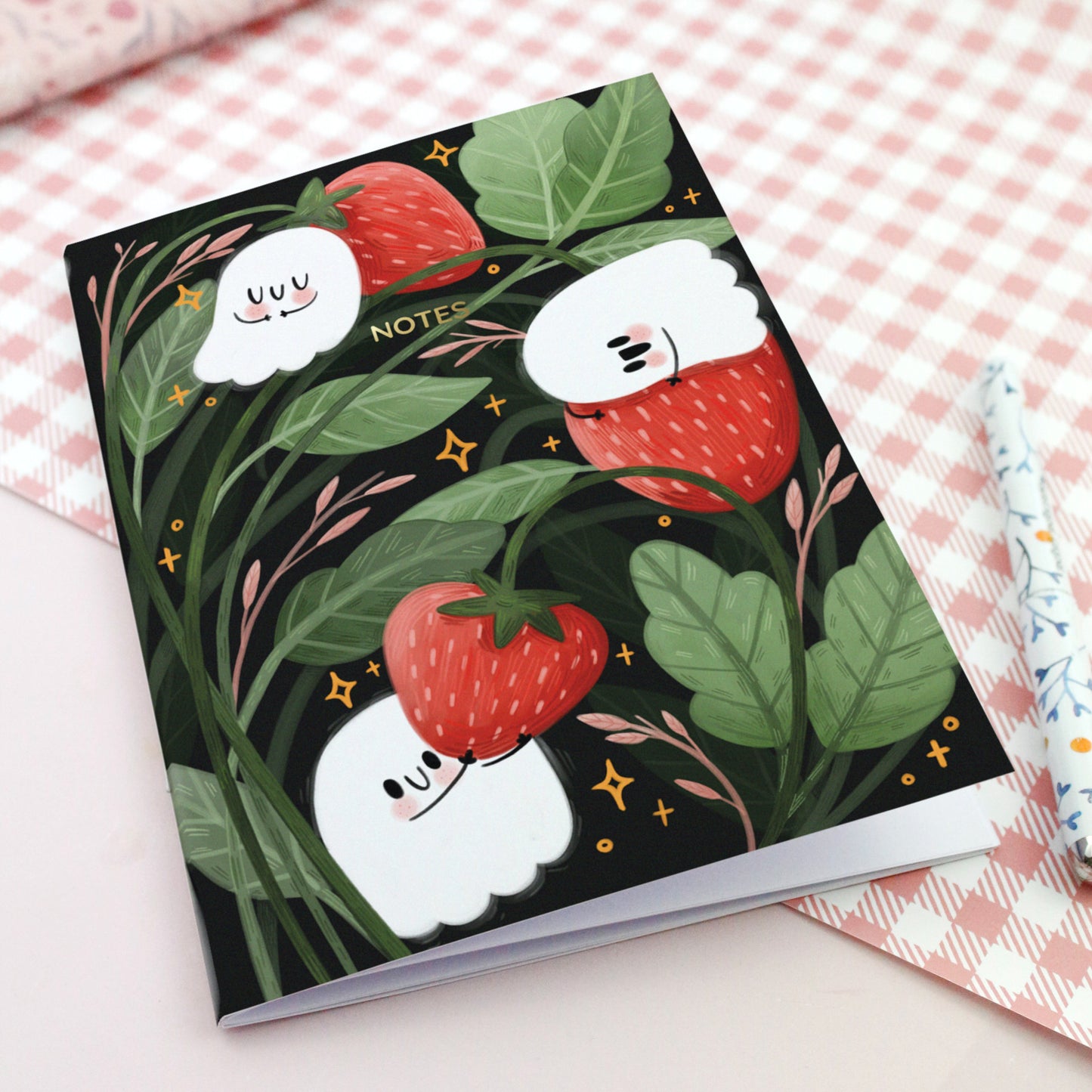 Ghosty & Strawberries soft notebook - Summer Stationery gift