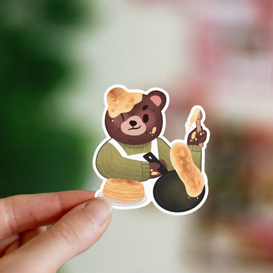 Bear baking crepes - Die cut stickers