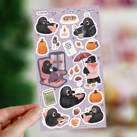 Journée d'Automne cosy pour un corbeau - planche de stickers