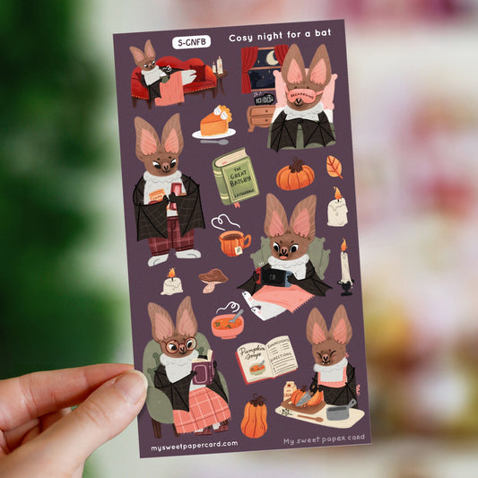 Nuit cosy pour une chauve-souris - planche de stickers Automne