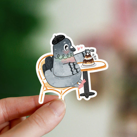 Pigeon enjoying a pastry - Die cut vinyl stickers