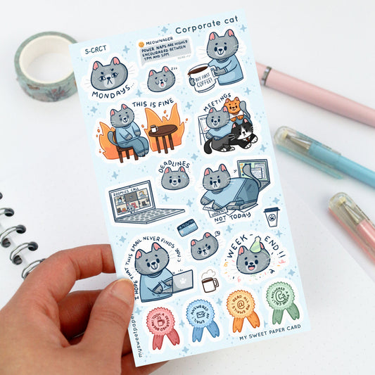 Corporate Cat stickers sheet - Back to work stickers